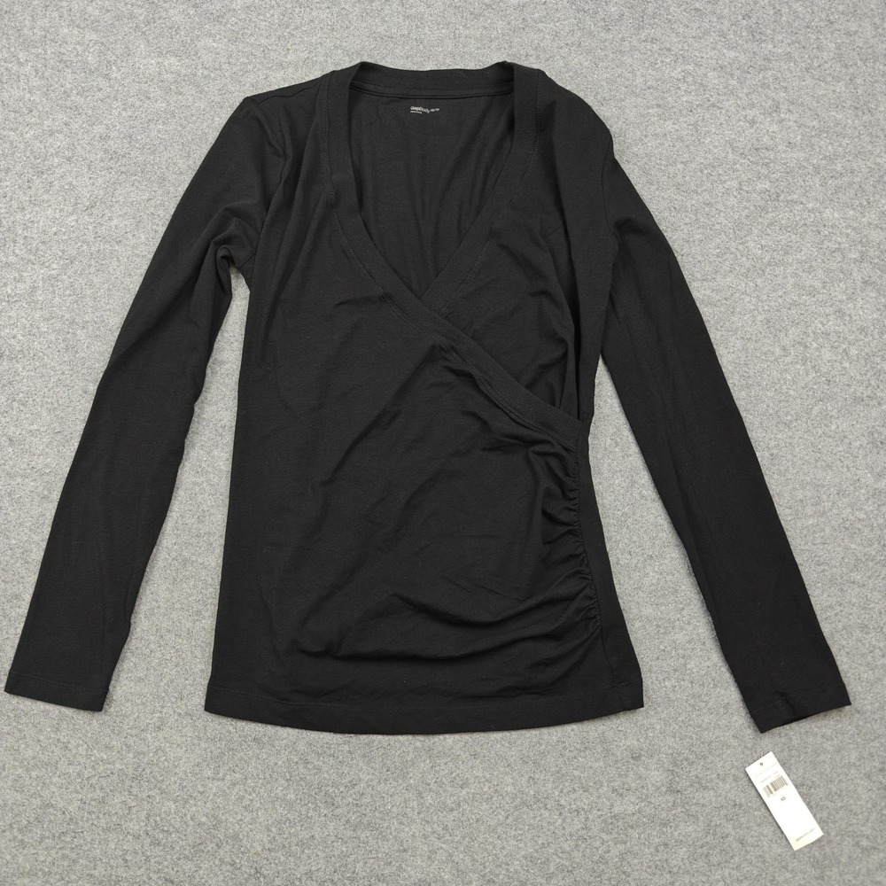 Gap Shirt Womens XS Black Wrap V Neck Long Sleeve Stretch Jersey Tee Top
